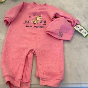 NWT CARTERS pink onesie suit & matching bonnet set